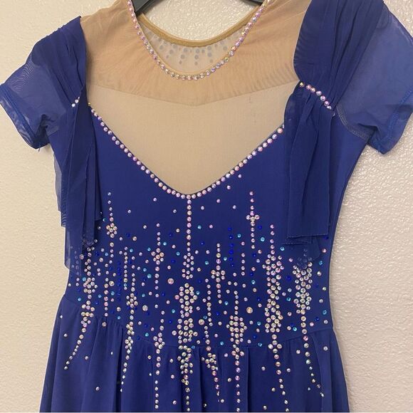 Custom solo dance ice skating ballet costume blue ombre rhinestoned dress LC - Picture 7 of 15